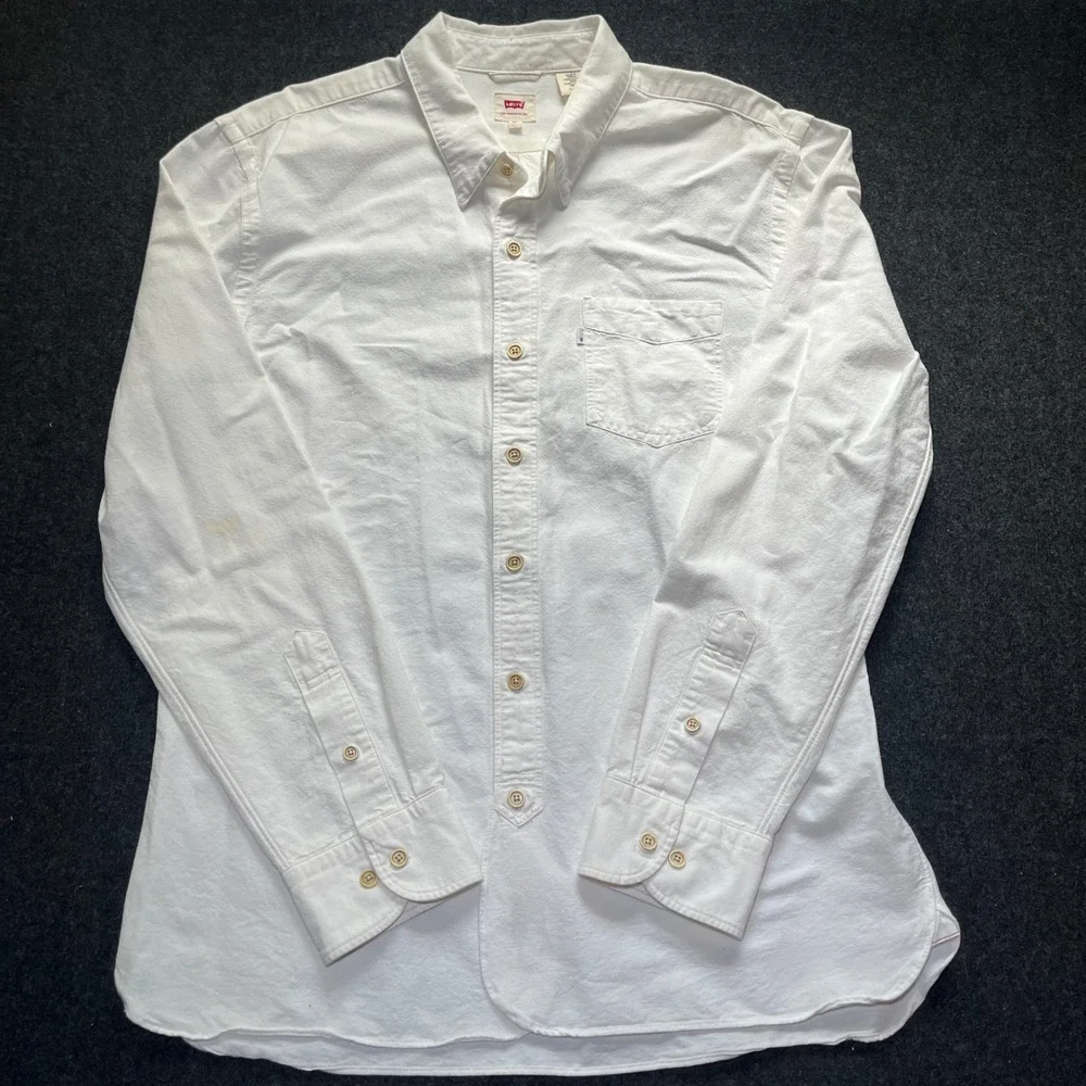 Levi's Button Down Shirt Mens XL White Good Japanese Selvedge Long Sleeve